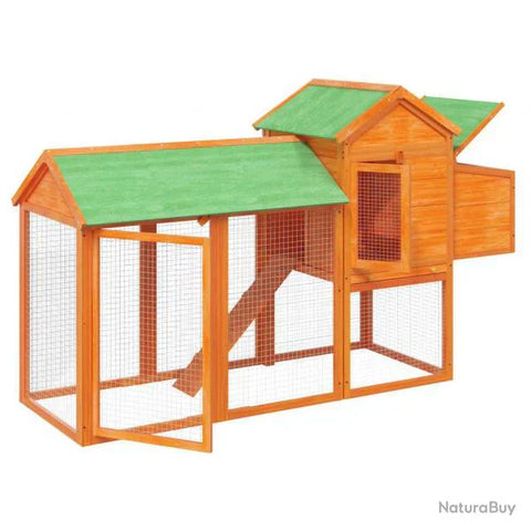 Poulailler enclos pour poules en bois massif de pin - 193 x 65 x 117 cm